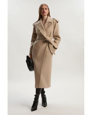 Karen Millen Wool Tailored Belted Midi Coat - White