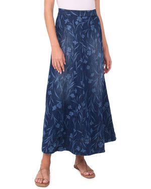 1.STATE Smocked Waist Seamed Maxi Denim Skirt - Blue