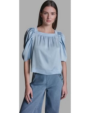 BCBGMAXAZRIA Square Neck Puff-sleeve Top - Blue
