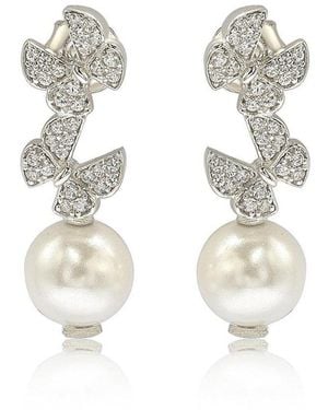 SUZY LEVIAN NEW YORK Suzy Levian Sterling Silver Pearl And Butterfly Earrings - Metallic