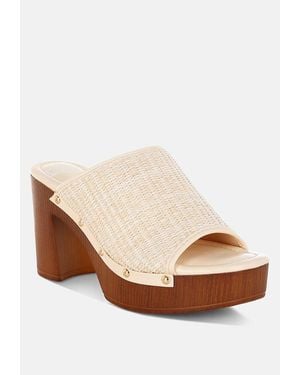 Rag & Co Marengo Raffia Wooden Clogs - White