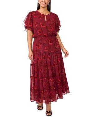 Msk Plus Size Floral-print Tiered Flutter-sleeve Maxi Dress