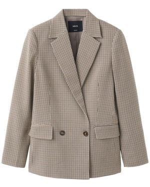 Mango Double-breasted Micro-houndstooth Notched Lapel Collar Blazer - Gray
