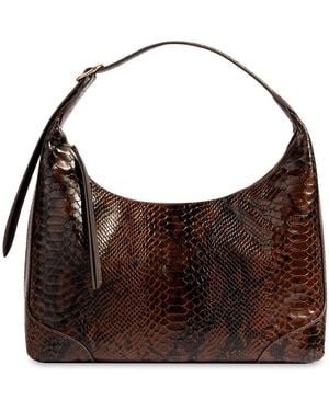Sam Edelman Elaina Embossed-snake-texture Zip-top Medium Hobo Handbag - Brown