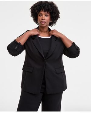 On 34th Trendy Plus One-button Notch-collar Blazer - Black