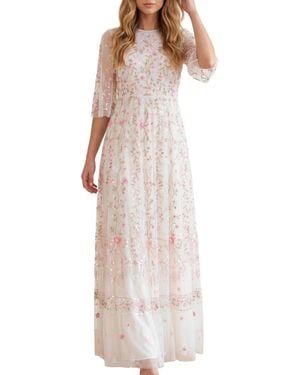 Needle & Thread Rococo Ribbon Floral-embroidered Sheer Gown - White