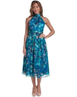 Eliza J Halter Mock Neck Midi Dress - Blue