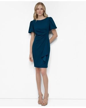 DKNY Puff-sleeve Side-ruched Sheath Dress - Blue