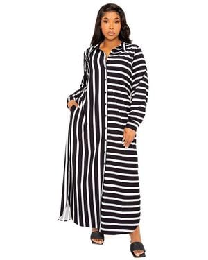 Buxom Couture Plus Size Maxi Stripe Maxi Shirt Dress - Black