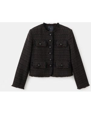 Mango Pocket Tweed Jacket - Black