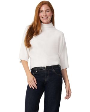 Cable & Gauge Mock Neck Rib-knit Dolman Sweater - White