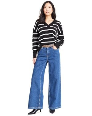 On 34th V-neck Dropped-shoulder Sweater - Blue