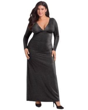 S3 Apparel S3 Sculpting Shapewear Shirred V Neck Long Sleeve Metallic Maxi Dress - Black