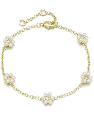 Adornia Gold Imitation Pearl Flower Station Bracelet - Metallic