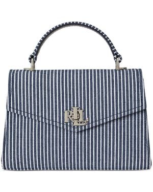 Ralph Lauren Striped Canvas Small Farrah Satchel - Blue