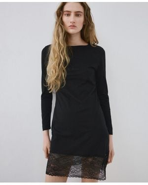 Mango Embroidered Detail Nightgown - Black