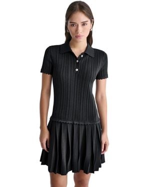 BCBGMAXAZRIA Short-sleeve Pleated Drop-waist Sweater Dress - Black
