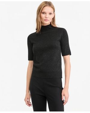 Kobi Halperin Aiden Mock-neck Short-sleeve Lightweight Wool-blend Sweater - Black