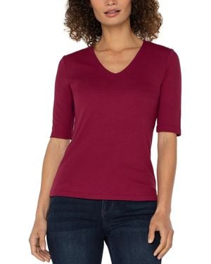 Liverpool Los Angeles V-neck Elbow-sleeve Knit Top - Red