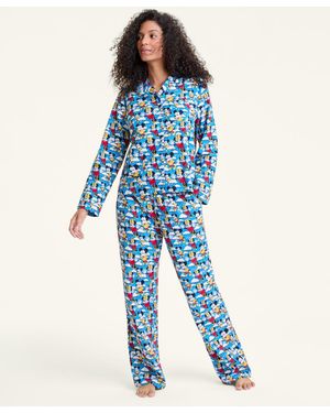 Disney | Macy's | Mickey Mouse & Minnie Mouse Parade Balloon Flannel Pajamas Set - Blue