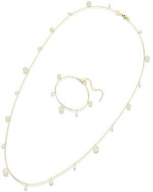 Swarovski Tone Plated Una Angelic Strandage Necklace And Earring Set - White