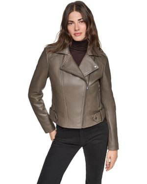Andrew Marc Lecroy Fitted Moto Leather Jacket - Brown