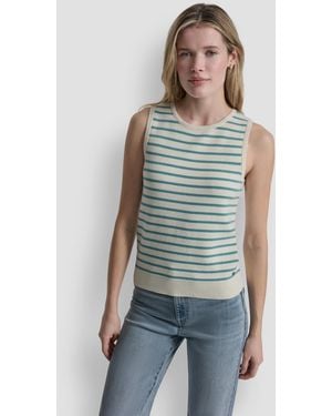 DKNY Sleeveless Crew Neck Striped Sweater - Blue