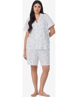 Ralph Lauren Plus Size Notch Collar Top And Bermuda Pajama Shorts - White