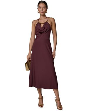 Donna Karan Halter Hardware Neck Detail Midi Dress - Brown