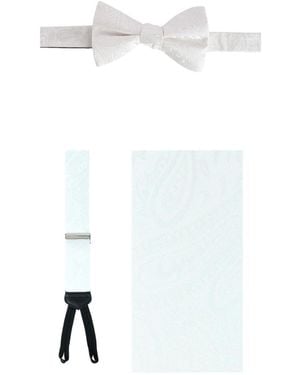 Trafalgar Banbury Paisley Y-back Adjustable Silk Suspenders And Bow Tie - White