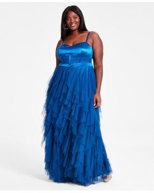 City Studios Trendy Plus Size Corset-bodice Ruffled-skirt Gown - Blue