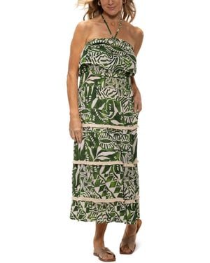 Dotti Ruffled Smocked-waist Tiered Cover-up Dress - Green
