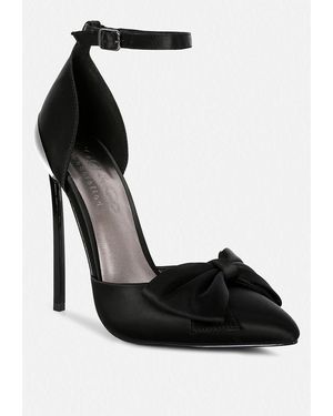Rag & Co Dingles Bow Embellished Satin Stiletto Sandals - Black