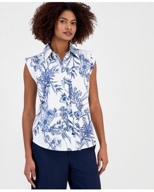 Tahari Extended-shoulder Sleeveless Blouse - Blue