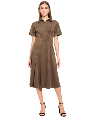 Luxely Collared Button-front A-line Midi Dress - Brown