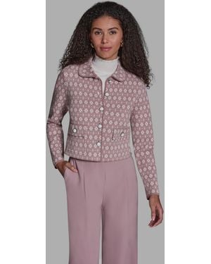 BCBGMAXAZRIA Printed Long-sleeve Sweater Knit Jacket - Purple