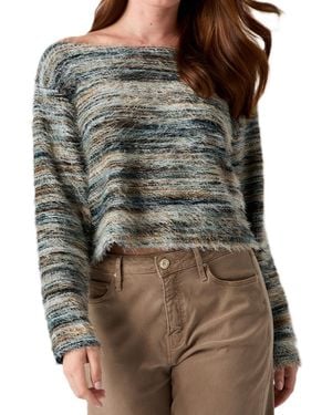 Guess Justina Space-dye Crop Fuzzy-knit Boat Neck Sweater - Gray