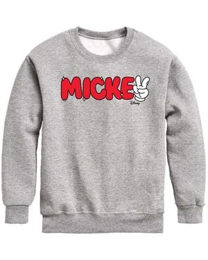 Hybrid Disney Boys' 8-20 Mickey Peace Sign Crewneck Fleece Sweatshirt - Gray