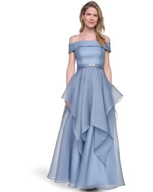 Eliza J Off-shoulder Handkerchief Ball Gown - Blue