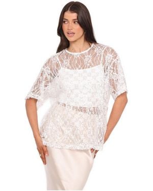Petal & Pup Yonder Sheer Lace Floral T-shirt - White