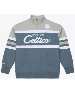 Mitchell & Ness Boston Celtics Thunderstorm Head Coach Quarter-zip Slim-fit Sweatshirt - Blue