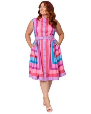 Unique Vintage Plus Size Sleeveless Button Swing Dress - Red