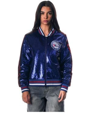 The Wild Collective Philadelphia 76ers Sequin Bomber Full-zip Jacket - Blue