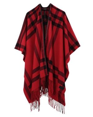 Ralph Lauren Plaid Fringe Ruana - Red