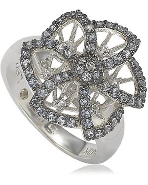 SUZY LEVIAN NEW YORK Suzy Levian Sterling Silver Sapphire & Created White Sapphire Flower Ring - Metallic