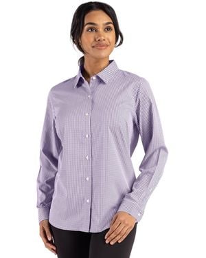Cutter & Buck Skyline Epic Confidence Recycled Gingham Long Sleeve Dress Shirt - Purple