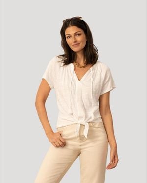 Cable & Gauge Embroidered Split Neck Tie Top - Natural