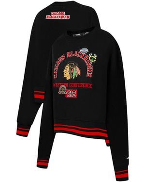 Pro Standard Chicago Hawks Area Code Cropped Pullover Sweatshirt - Black