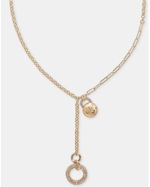DKNY Gold-tone Drama Crystal Logo Charm Y Necklace - Metallic