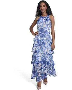 Tommy Hilfiger Halter Neck Tiered Maxi Dress - Blue